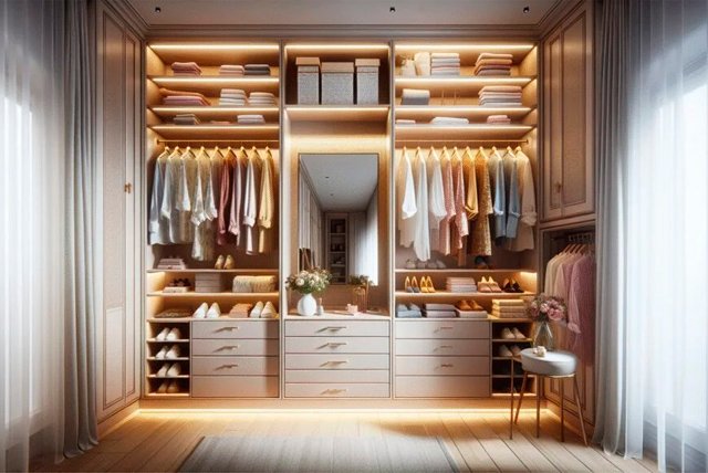 como iluminar el interior de un vestidor